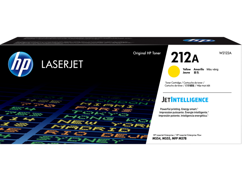 HP 212A Yellow Original LaserJet Toner Cartridge, ~4,500 Pages, for Color LaserJet Enterprise M554 / M555 / M578, (W2122A)