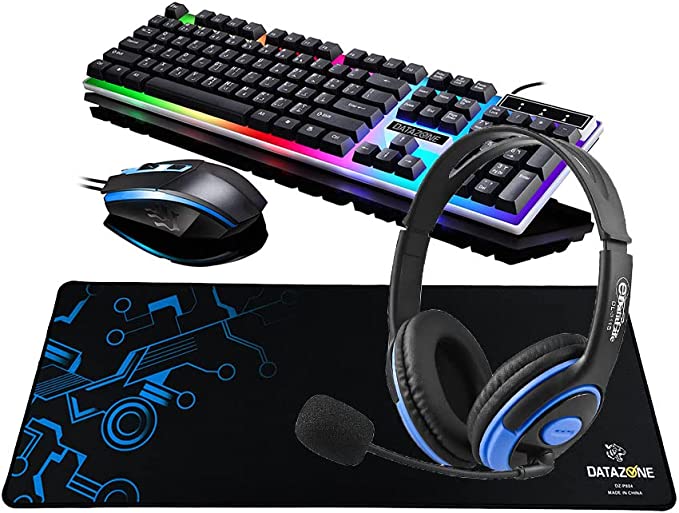 4 1 Datazone Keyboard Mouse Mouse Headset, Lighting Wired LED RGB, Blue