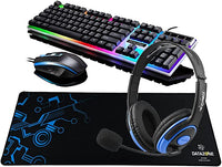 4 1 Datazone Keyboard Mouse Mouse Headset, Lighting Wired LED RGB, Blue