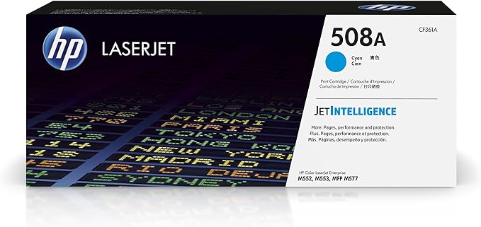 HP 508A Cyan Original LaserJet Toner Cartridge, ~5,000 Pages, for Color LaserJet Enterprise M552 / M553 / MFP M577, (CF361A)