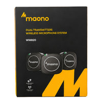 Maono WM820 A2 Dual-Channel Wireless Microphone System, 2.4GHz, 2 Transmitters + 1 Receiver, Rechargeable, (AU-WM820A2)