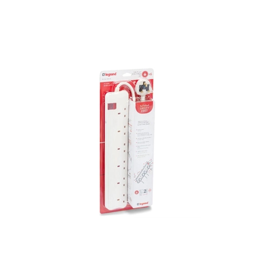 Legrand 6-Way Power Extension Socket, 3m Cable, Child Safety Shutters, Illuminated On/Off Switch, White, (COD 6 WAY 3m)
