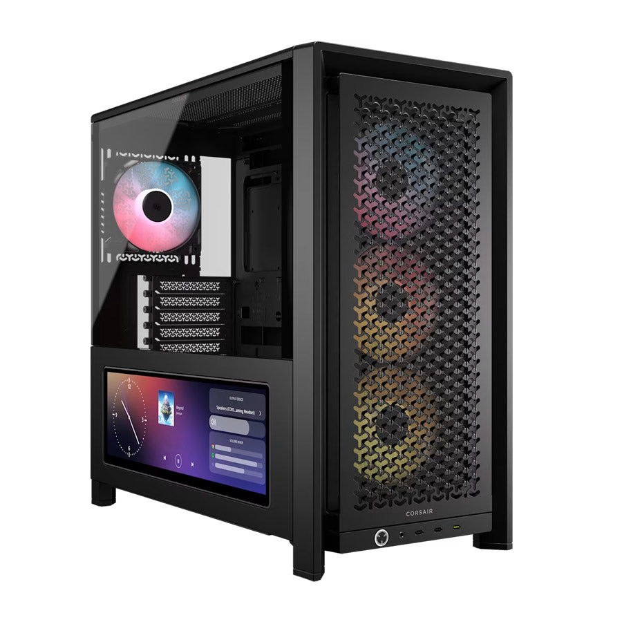 Corsair 4000D LCD Mid-Tower ATX Case, 14.5" Touchscreen Display, 4x RS120 ARGB Fans, InfiniRail, Black, (CC-9011326-WW)