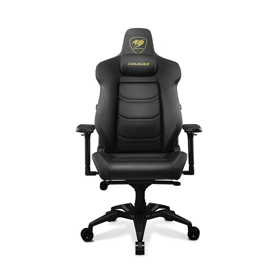 Cougar Armor EVO Royal black and gold gaming chair front view