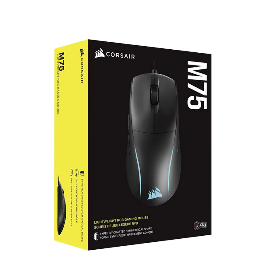 Corsair M75 Lightweight RGB wired gaming mouse black front view