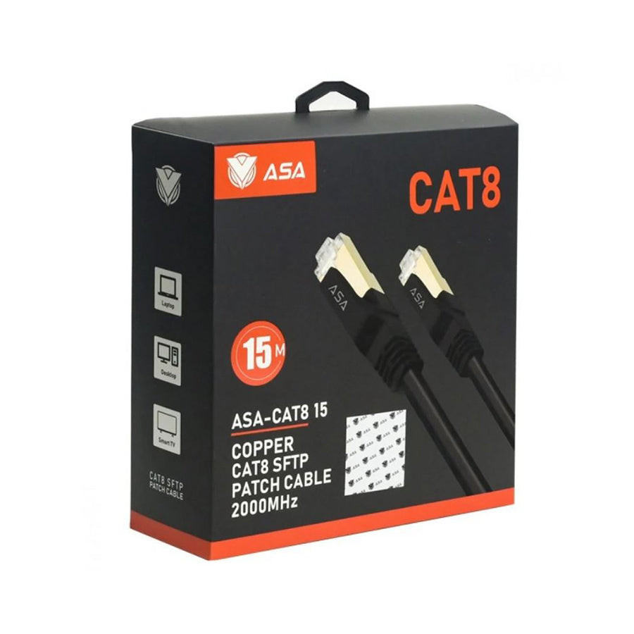 ASA CAT8 shielded patch cable 15m black front view