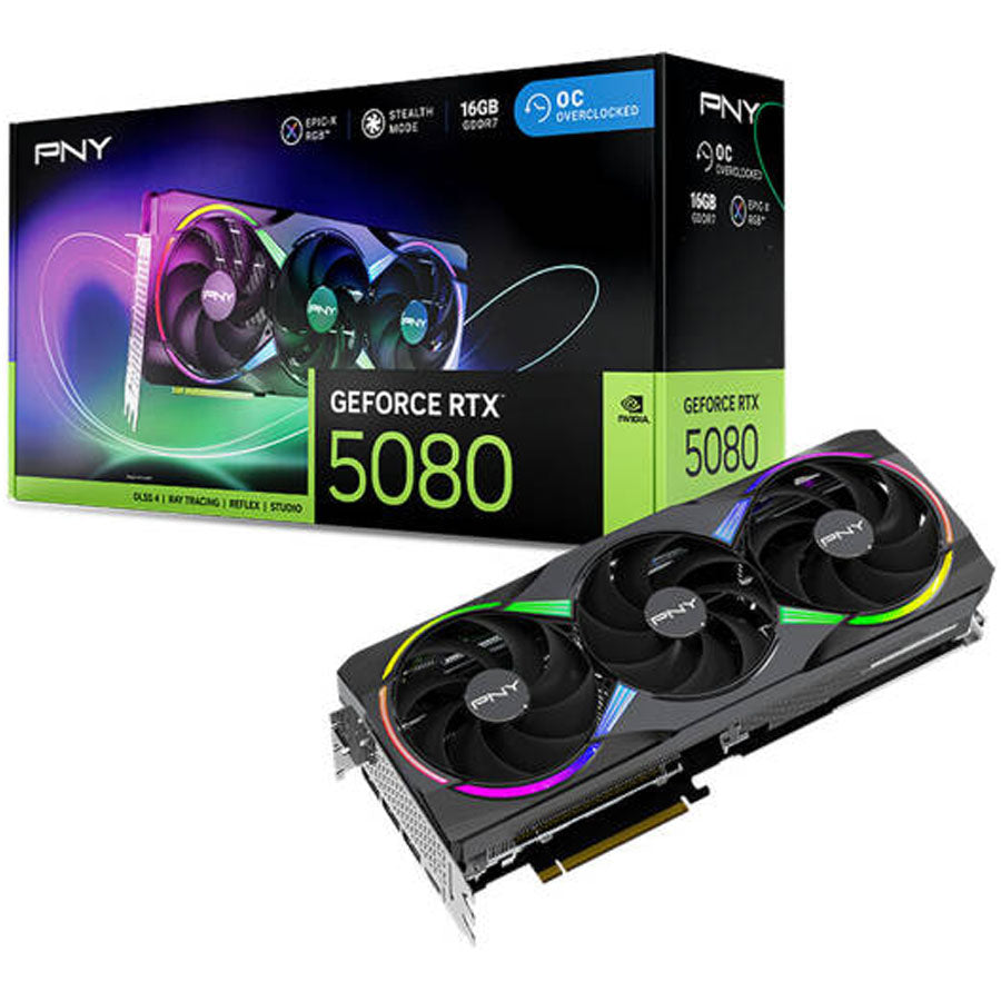 PNY GeForce RTX 5080 16GB ARGB OC Triple Fan graphics card front view