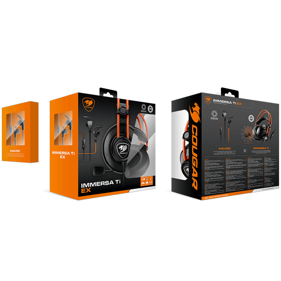 Cougar Immersa Ti headset and Havoc earphones gaming audio bundle front view