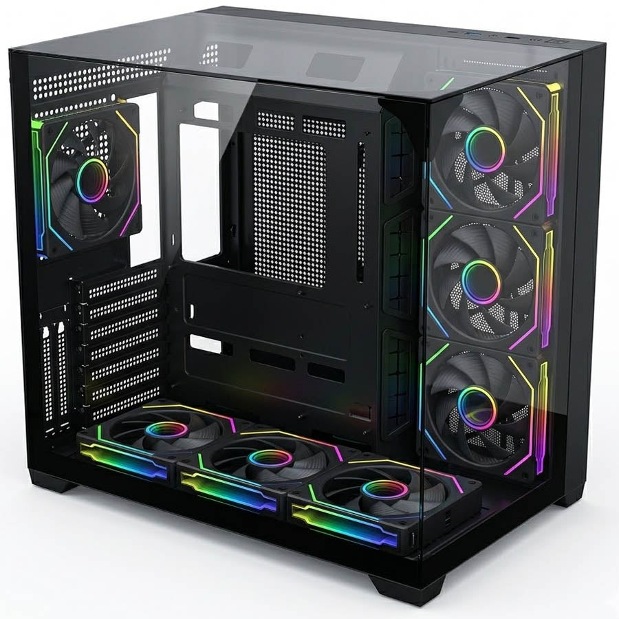 HOOK O11 VISION Mid Tower PC Case, 3-Sided Tempered Glass, 7 Pre-installed ARGB Fans, Black, (HK-GC-O11V-BLK)