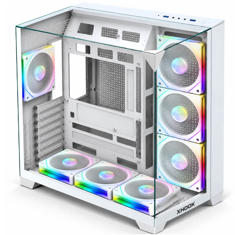 HOOK O11 VISION Mid-Tower Gaming PC Case, 7x ARGB Fans Included, 3-Sided Tempered Glass, White, (HK-GC-O11V-WHT)