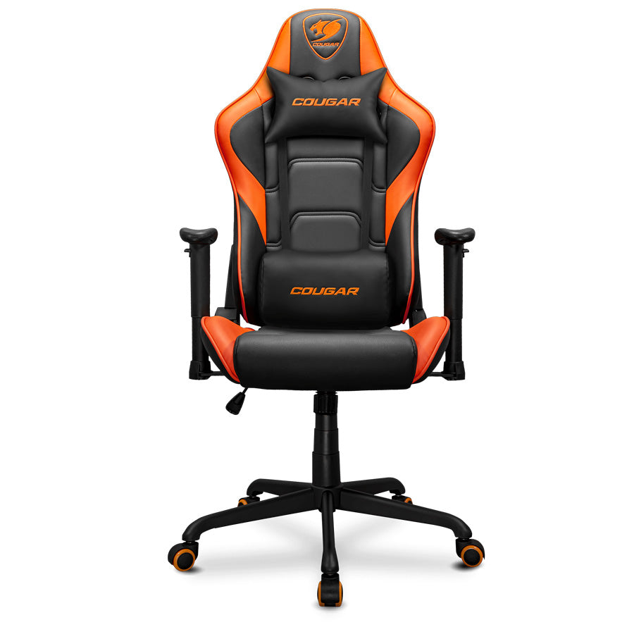 Cougar Armor Elite orange and black gaming chair front view