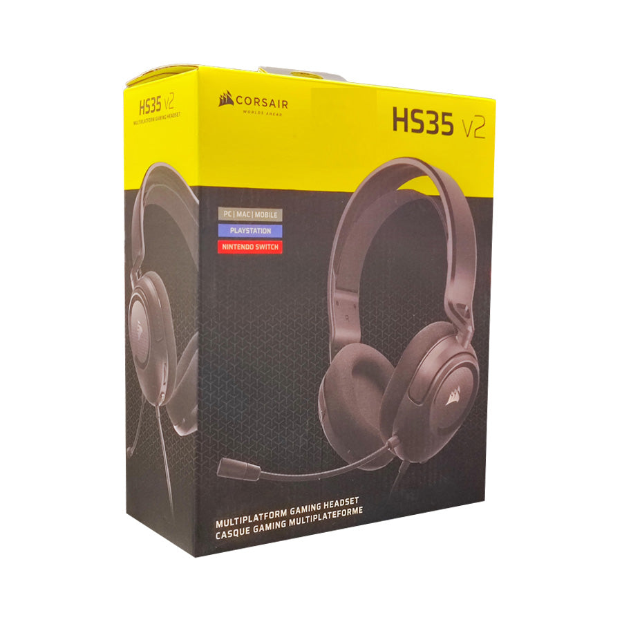 Corsair HS35 v2 multiplatform gaming headset carbon front view