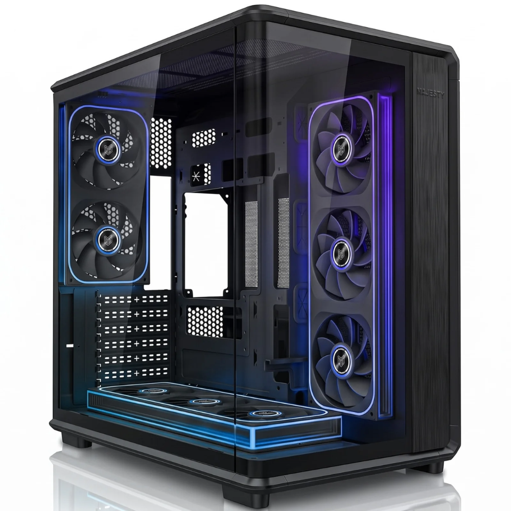 MAJESTY TITAN CASE-220 black mid-tower gaming case with tempered glass and 8 ARGB fans