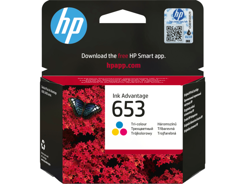 HP 653 Tri-color Original Ink Advantage Cartridge, ~200 Pages, for DeskJet Plus Ink Advantage 6075 / 6475, (3YM74AE)