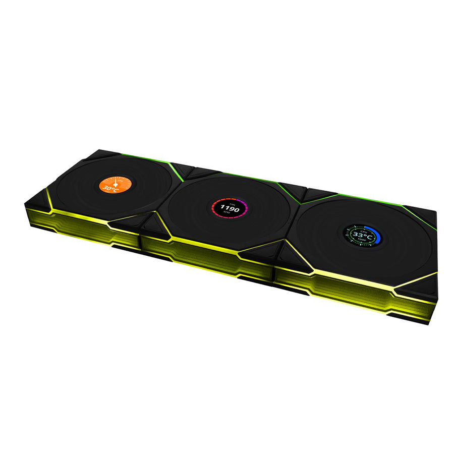 Lian Li UNI FAN TL Wireless LCD Reverse Blade black 3-pack front view