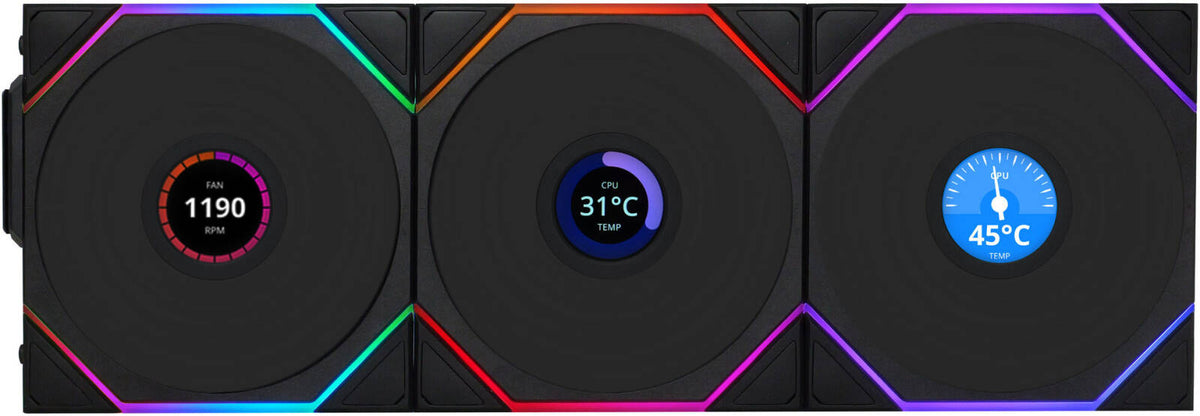 Lian Li UNI FAN TL Wireless LCD 120 Black fan front view
