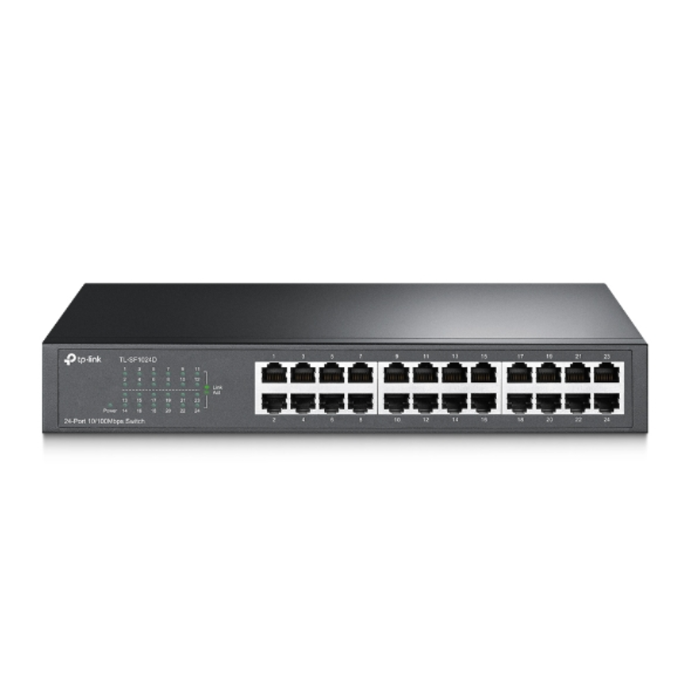 TP-Link TL-SF1024D 24-Port 10/100Mbps Unmanaged Switch, Desktop/Rackmount, Fanless, Steel Case, (TL-SF1024D)