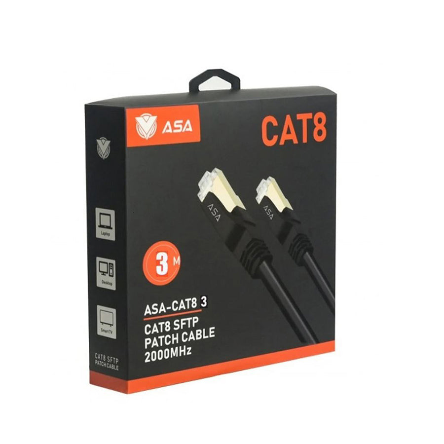 ASA CAT8 shielded patch cable 3m black front view
