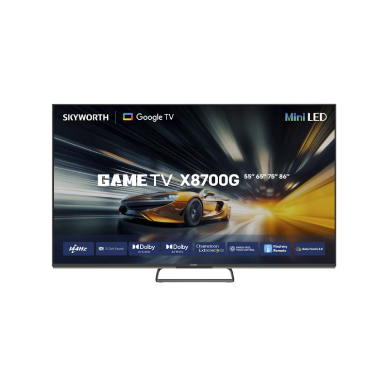 Skyworth 75X8700G 75" Mini LED 4K UHD Smart TV, 144Hz, Google TV, HDMI 2.1, 2x 15W + 20W Audio, Bluetooth 5.1, Black, (75X8700G)