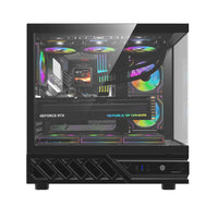 علبة الكمبيوتر CASE darkFlash DS950V، شاشة IPS مقاس 6 بوصات، تصميم بانورامي بزجاج مقوى مزدوج 270 درجة، أسود