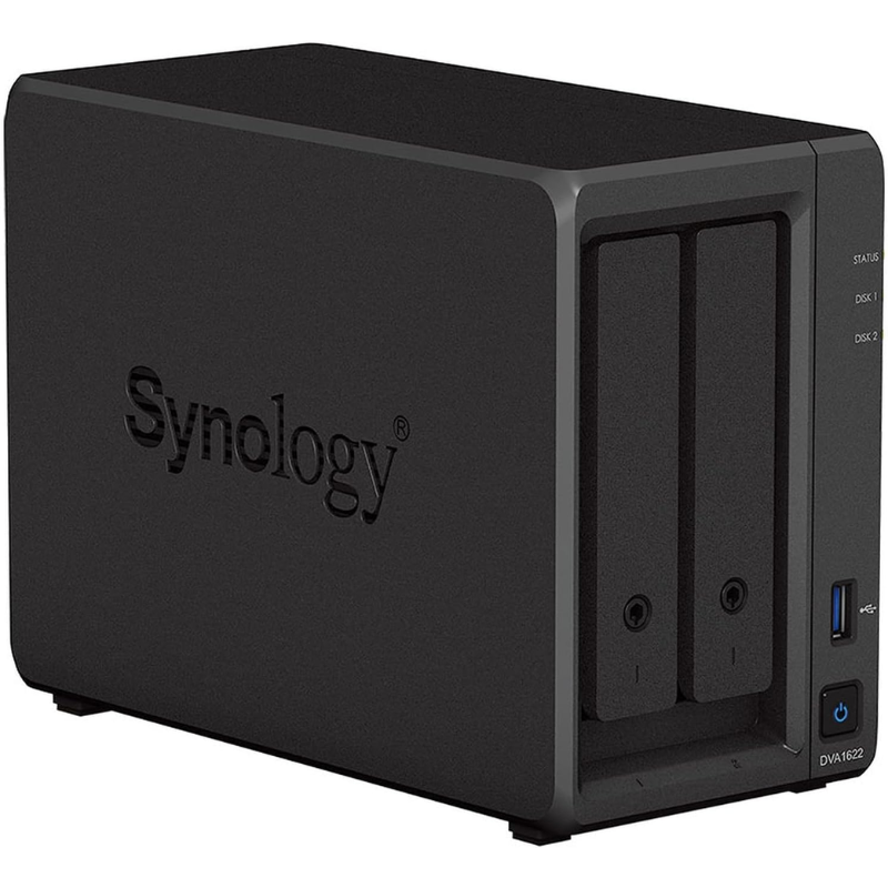 Synology DVA1622 2-Bay Deep Learning NVR, AI Video Analytics, Up to 16 IP Cameras, 8 Licenses Included, HDMI Output, (DVA1622)