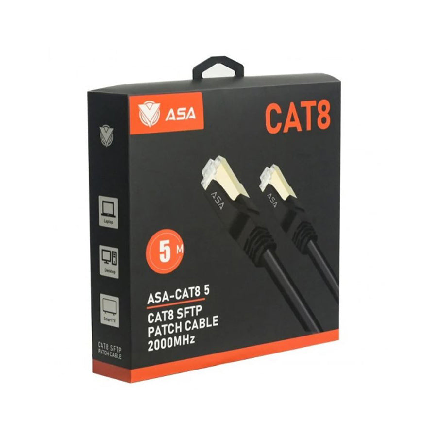 ASA CAT8 shielded patch cable 5m black front view