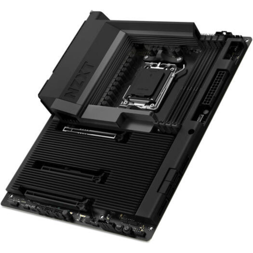 NZXT N7 B850 ATX AM5 motherboard in black with full PCB cover, N7-B85XT-B1