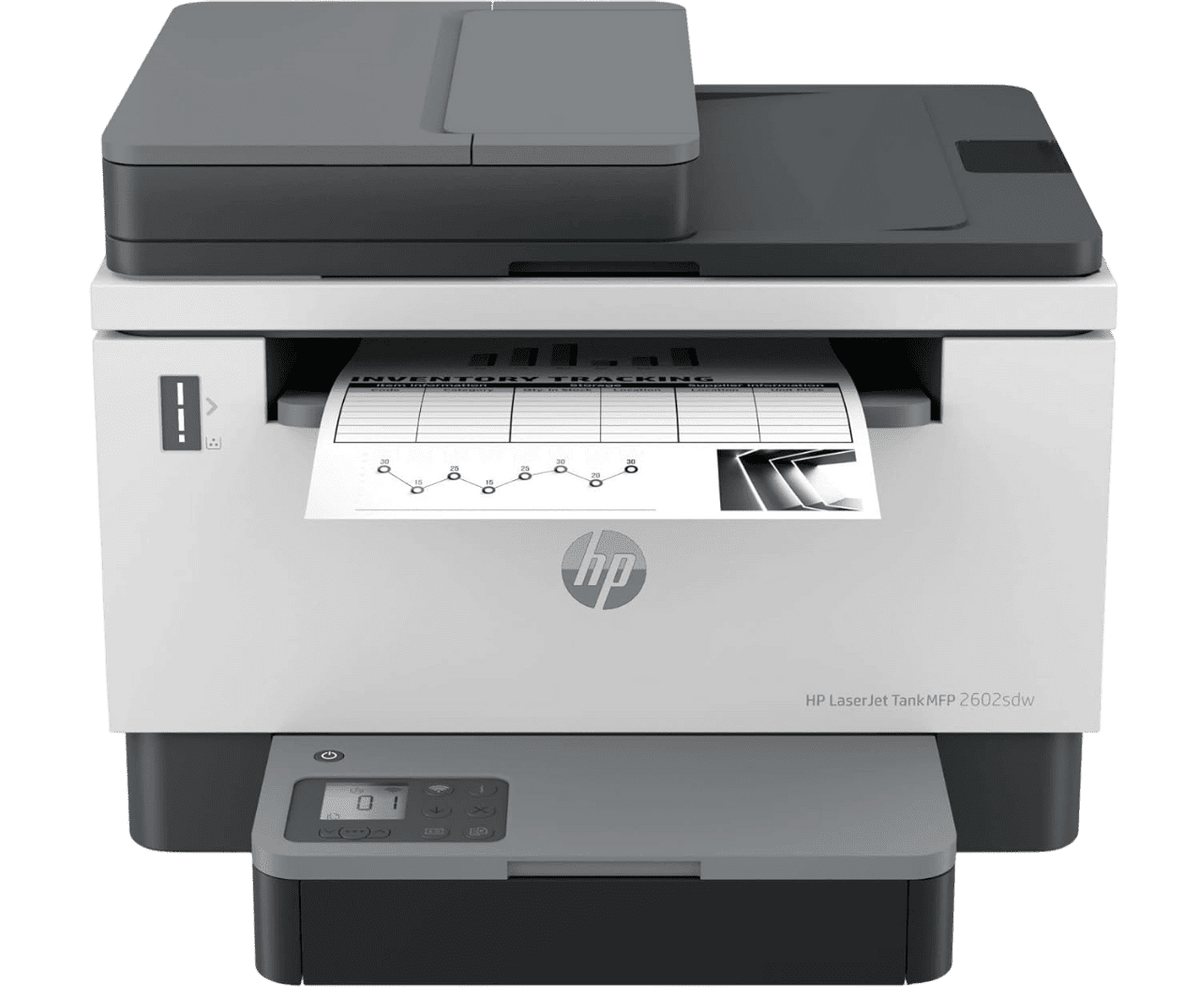 HP LaserJet Tank MFP 2602sdw Mono Laser Printer, Print/Copy/Scan, Up to 22 ppm, Auto Duplex, ADF, Wi-Fi, A4, (2R7F5A)