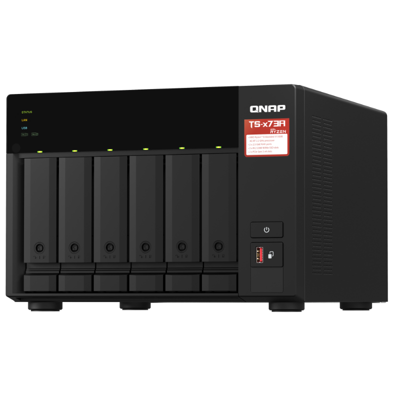 QNAP TS-673A-8G 6-Bay NAS, AMD Ryzen V1500B 4C/8T 2.2GHz, 8GB DDR4, 2x 2.5GbE, 2x M.2 NVMe, PCIe Expansion, (TS-673A-8G)