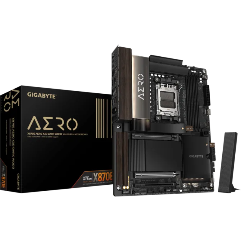 Gigabyte X870E AERO X3D DARK WOOD ATX Motherboard, AMD X870E, AM5, 4x DDR5 up to 256GB, PCIe 5.0, 4x M.2, Dual 5GbE, Wi-Fi 7, 2x USB4, (X870E AERO X3D DARK WOOD)