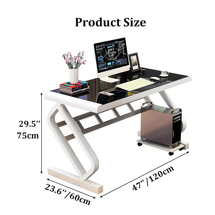 Strong Hand OD3 white glass gaming desk front view