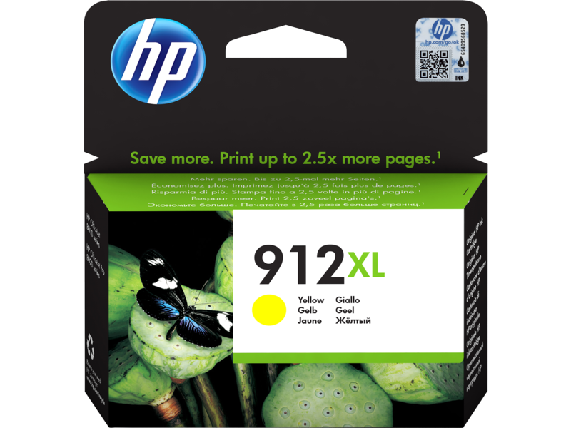 HP 912XL High Yield Yellow Original Ink Cartridge, ~825 Pages, for OfficeJet 8010/8020 Series, (3YL83AE)