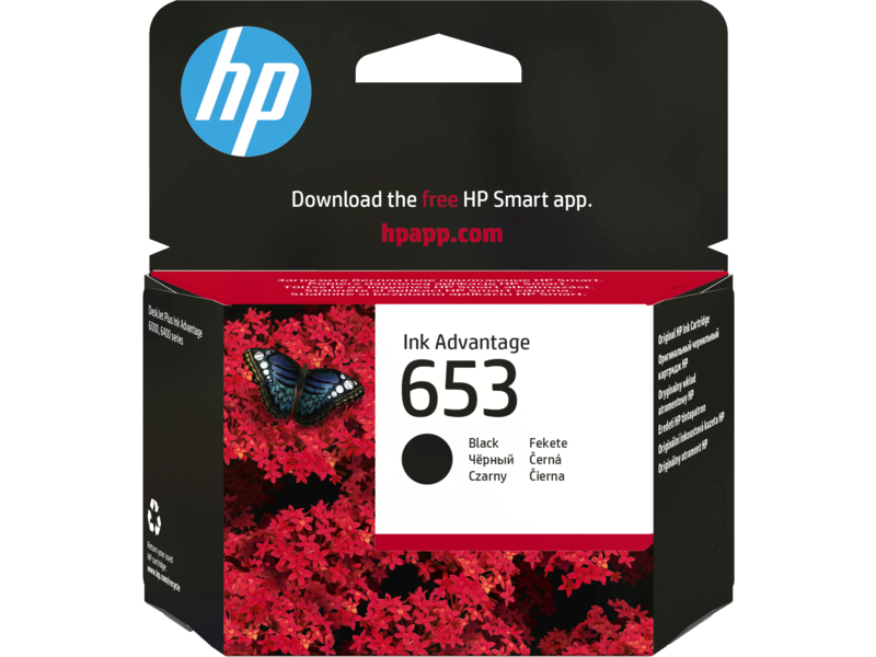 HP 653 Black Original Ink Advantage Cartridge, ~360 Pages, for DeskJet Plus Ink Advantage 6075 / 6475, (3YM75AE)