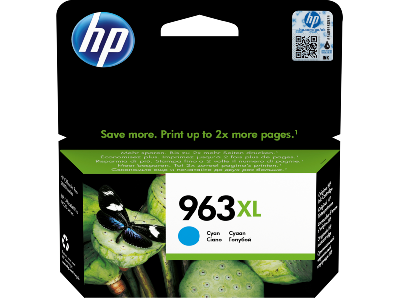 HP 963XL High Yield Cyan Original Ink Cartridge, ~1,600 Pages, for OfficeJet Pro 9010/9020 Series, (3JA27AE)