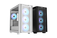 ASUS A21 PLUS micro-ATX case builds in white and black, showing the white tempered glass version