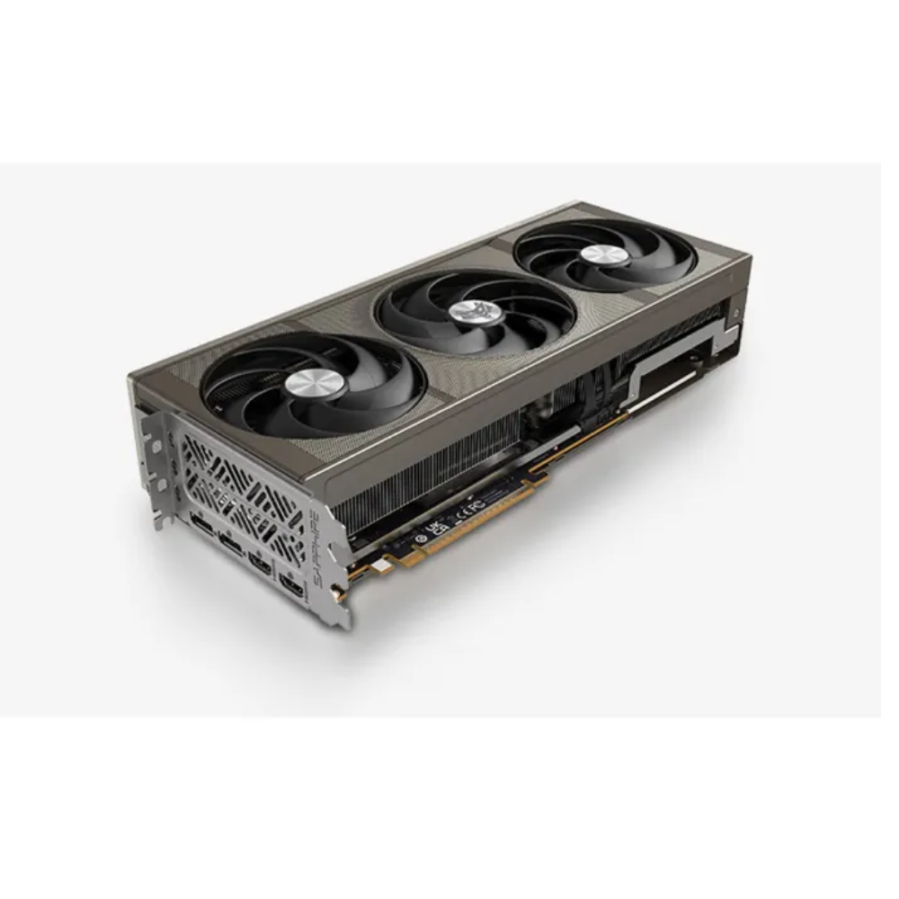 Sapphire NITRO+ AMD Radeon RX 9070 XT 16GB triple-fan graphics card, angled view (S88-1E501-101SAA)
