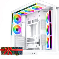 جهاز كمبيوتر للألعاب مزود ببطاقة رسومات RTX 5070ti، ومعالج Ryzen 7، وذاكرة وصول عشوائي 32 جيجابايت DDR5، ووحدة تخزين M.2 بسعة 1 تيرابايت، ونظام تبريد سائل، وواي فاي. 