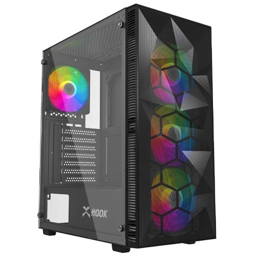 HOOK HK-GC-PS195-BLK black mid tower case front view