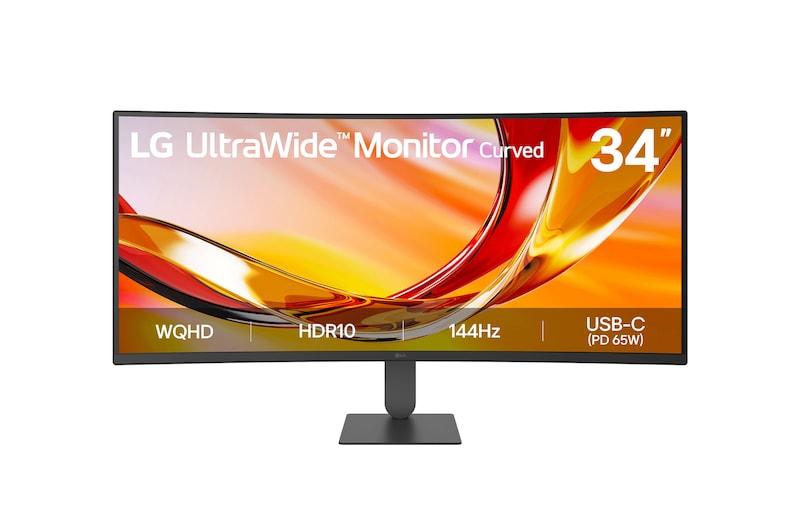 LG UltraWide 34U640B-B 34" Curved Monitor, WQHD 3440x1440, 144Hz, 1800R, HDR10, 99% sRGB, USB-C 65W, AMD FreeSync Premium, (34U640B-B)