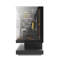 صندوق كمبيوتر Dark Flash F1 Flatron Micro ATX، هيكل ألعاب بانورامي عائم بزاوية 270 درجة، يدعم الاتصال الخلفي، 3 مراوح ARGB PWM، أسود