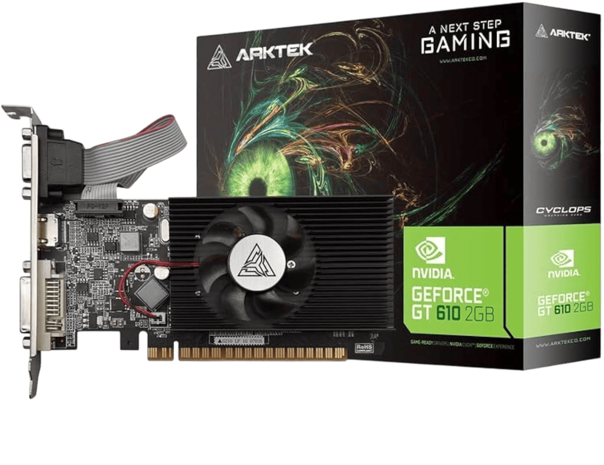 ARKTEK NVIDIA GeForce GT 610 2GB DDR3 Graphics Card, PCIe 2.0, VGA/DVI/HDMI, No External Power, (AKN610D3S2GL1)
