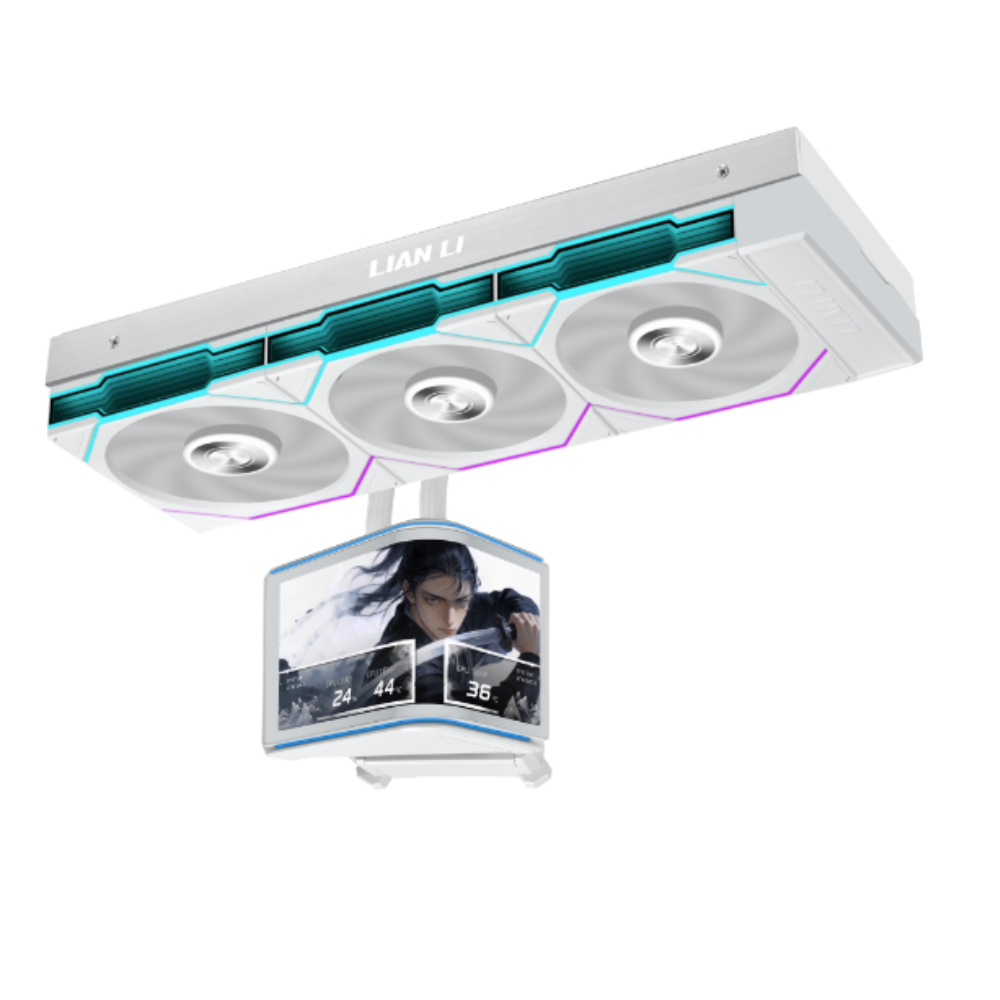 Lian Li HydroShift II OLED Curved 360 AIO Liquid CPU Cooler, 360mm Radiator, 6.67" 2K 60Hz Curved OLED Display, 3 Fans, White, (GHS2OLDC36PW)