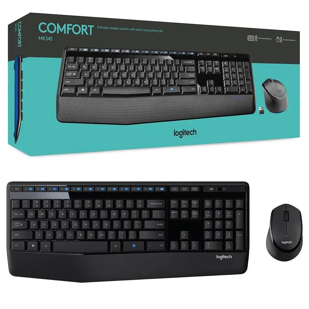Logitech MK345 wireless keyboard and mouse combo front view