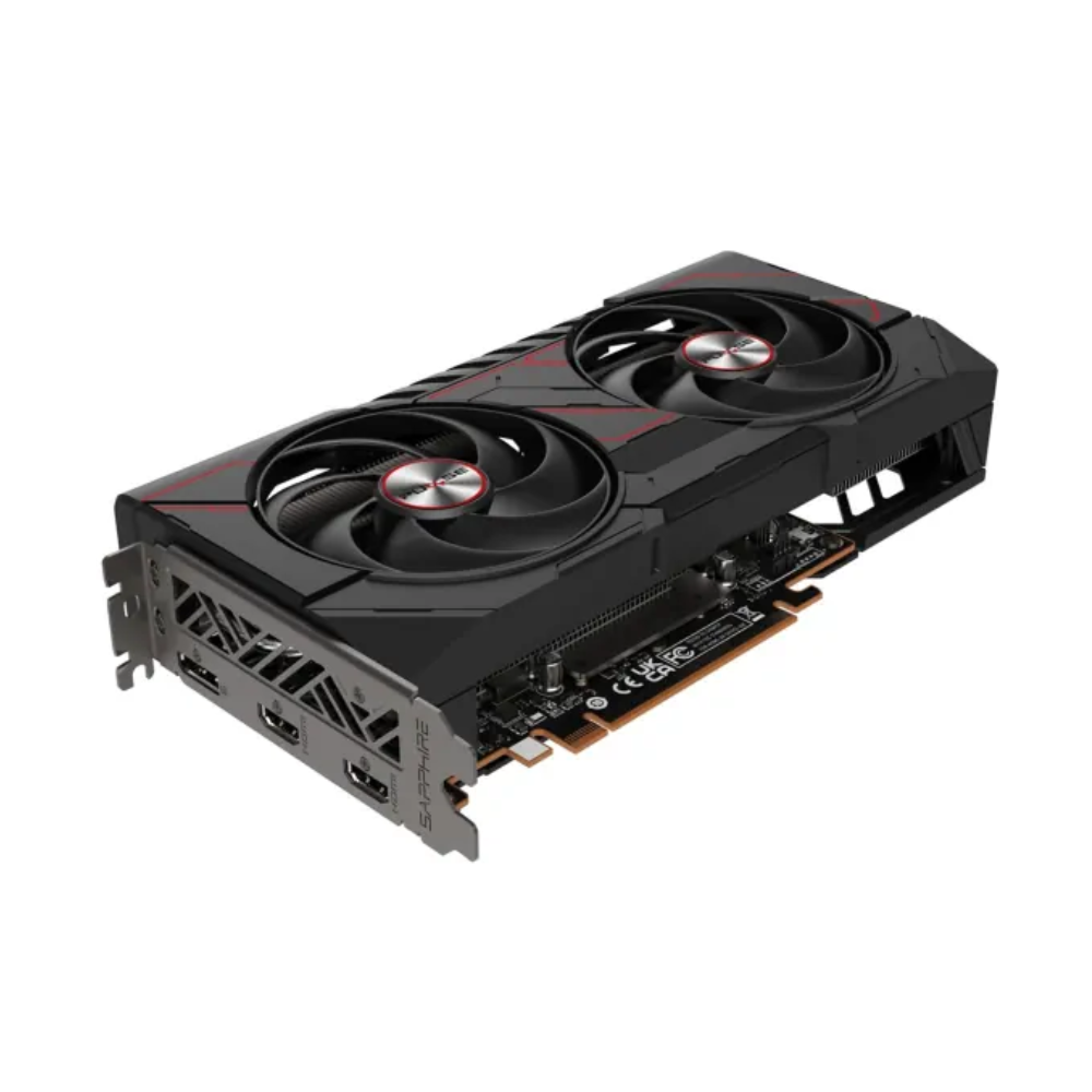 Sapphire PULSE AMD Radeon RX 9060 XT 8GB GDDR6 dual-fan graphics card, angled view (S88-1E495-101SA)