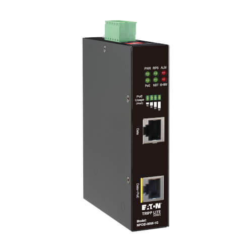 Eaton Tripp Lite Industrial Gigabit PoE++ Injector, 90W, IEEE 802.3bt, 1-Port, DIN Rail, IP30, (NPOEI-90W-1G)