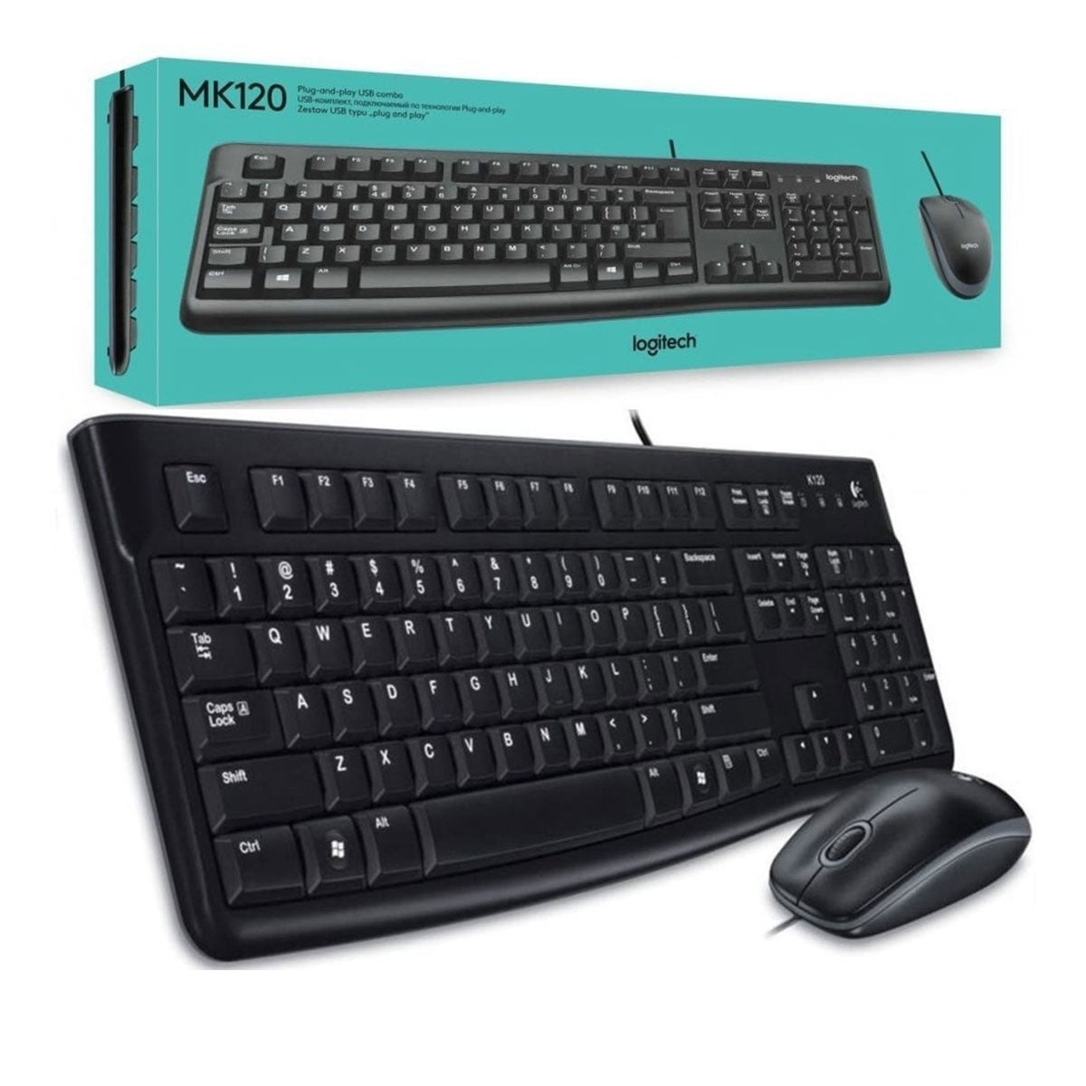 Logitech MK120 wired keyboard and mouse combo front view