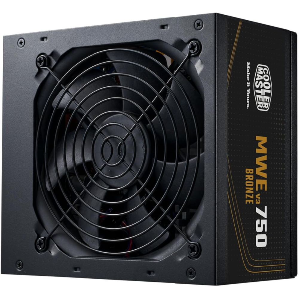 Cooler Master MWE Bronze 750 V3 750W power supply front view with 120mm fan