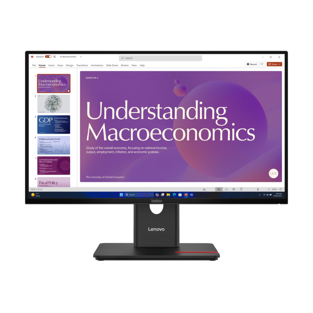 Lenovo ThinkVision T24d-40 Monitor, 23.8" FHD IPS, 120Hz, 4ms, USB-C 100W, RJ45, Height Adjustable, (64B9GAT1SD)