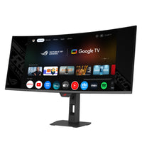 شاشة الألعاب المنحنية ROG Strix OLED XG34WCDMTG – مقاس 34 بوصة، 3440x1440، 240 هرتز، 0.03 مللي ثانية (GTG)، متوافقة مع FreeSync وG-Sync، نظام Android 14 Google TV، تقنية WiFi 6، مثبت عليها مسبقًا NVIDIA GeForce NOW، تدعم Dolby Vision وDolby Atmos