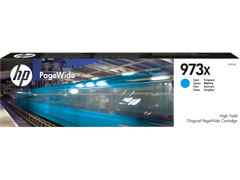 HP 973X High Yield Cyan Original PageWide Cartridge, ~7,000 Pages, (F6T81AE)